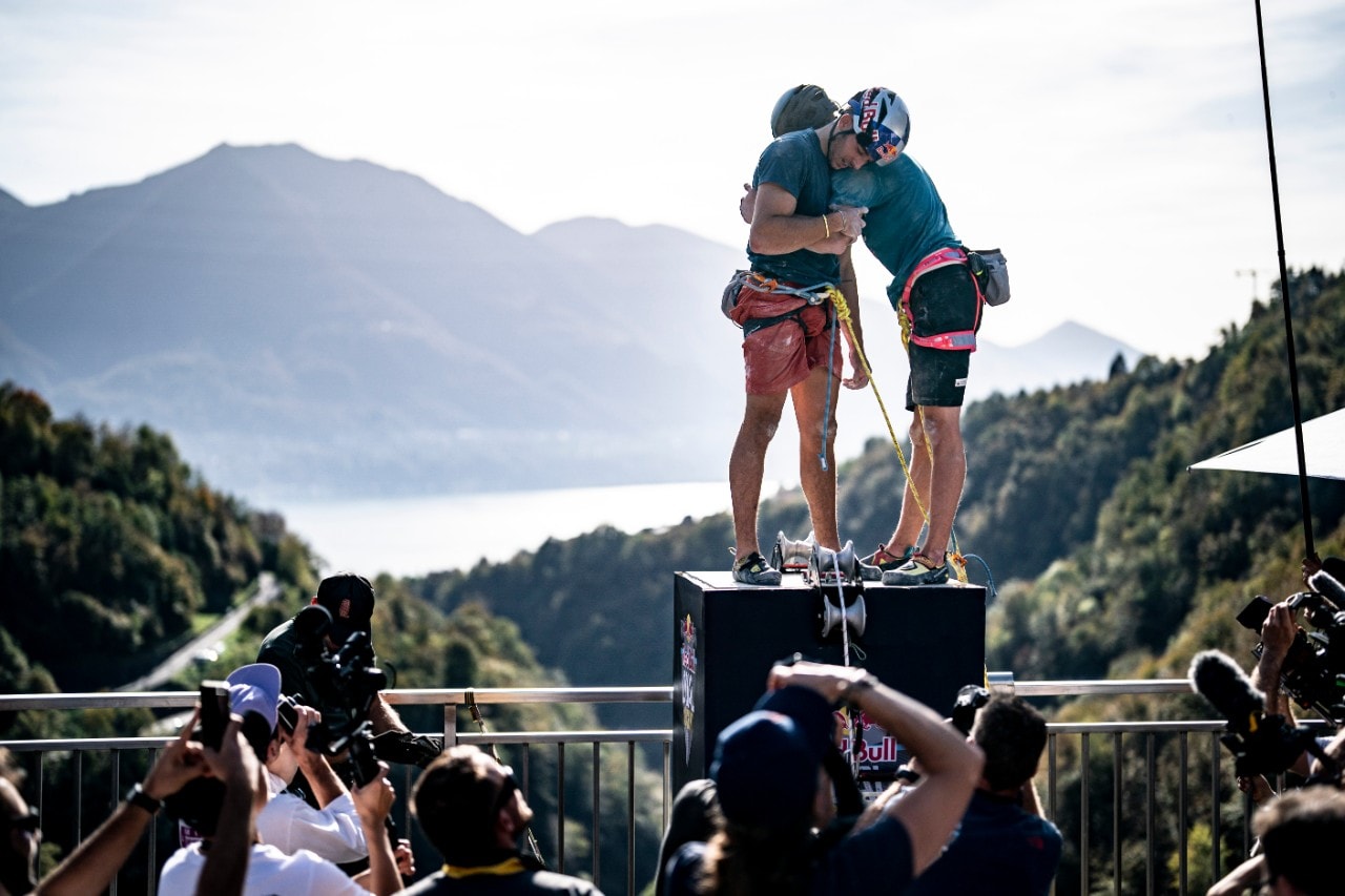 Alberto Ginés López and Luka Potočar seen during the Red Bull Dual Ascent in Verzasca, Switzerland on October 30, 2022. // Stefan Voitl / Red Bull Content Pool // SI202210290516 // Usage for editorial use only // 