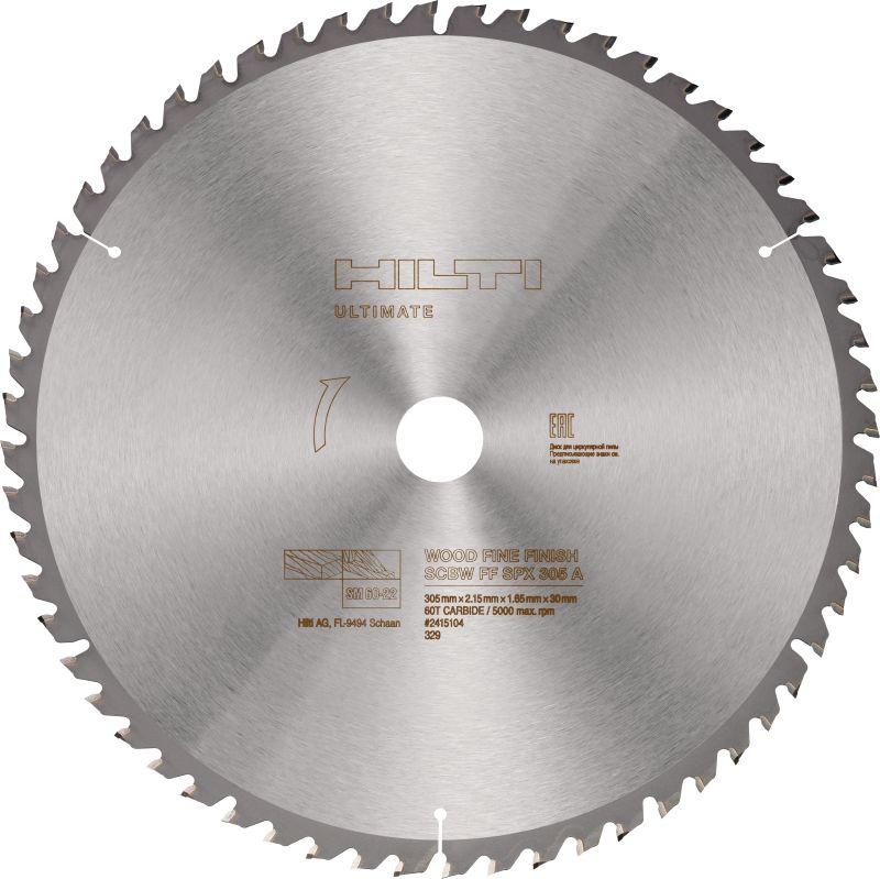 Gehrungssägeblatt für Feinschnitte in Holz Feinschnitt-Gehrungssägeblatt (12 | 305 mm) der Ultimate-Leistungsklasse mit Hartmetallzähnen, für präzise und saubere Schnitte in Holzbalken mit unserer Akku-Gehrungssäge SM 60-22