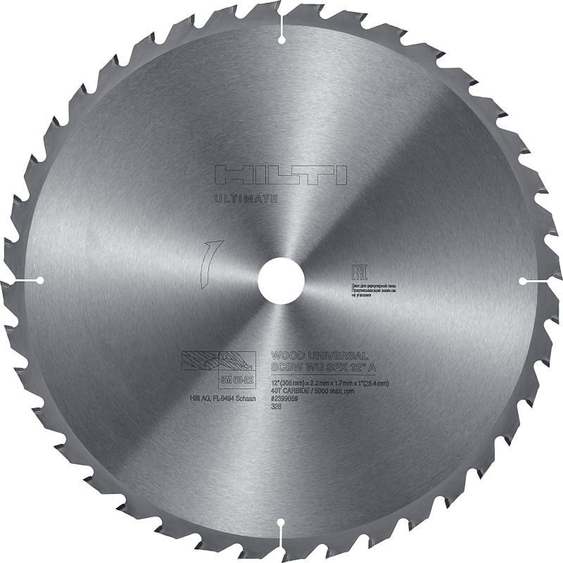 Gehrungssägeblatt für Universal-Schnitte in Holz 12-Gehrungssägeblatt (305 mm) der Ultimate-Leistungsklasse für Universal-Schnitte in Holz, mit Hartmetallzähnen für schnelleres Schneiden, längere Lebensdauer und höhere Produktivität in Verbindung mit Akku-Gehrungssägen