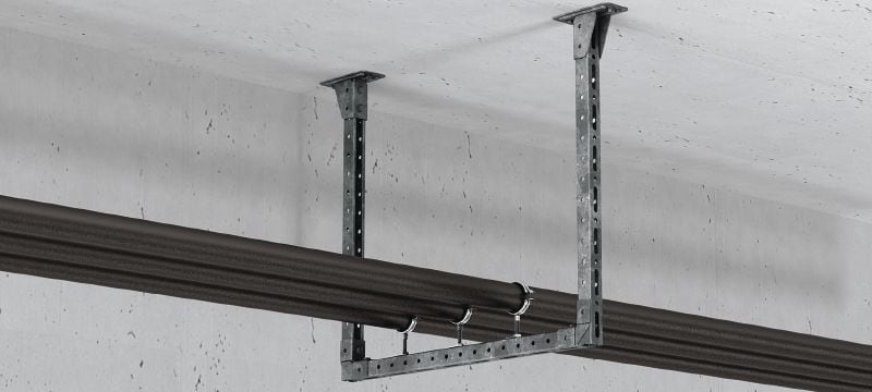 MT-B-L FL OC Vormontierte Grundplatte (leicht) Pfosten-Grundplatten-Verbinder mit vormontierter Fast-Lock-Mutter und Schraube zur Verankerung leichter Profilschienenkonstruktionen in Beton oder Stahl, für den Einsatz in Außenbereichen mit niedriger Schadstoffkonzentration Anwendungen 1