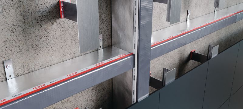 Barriera a cavità CFS-VB E60, intercapedine d'aria 25 mm Barriera antincendio preformata a cavità per facciate di rivestimento rainscreen con 60 minuti di integrità al fuoco e intercapedine d'aria fino a 25 mm Applicazioni 1